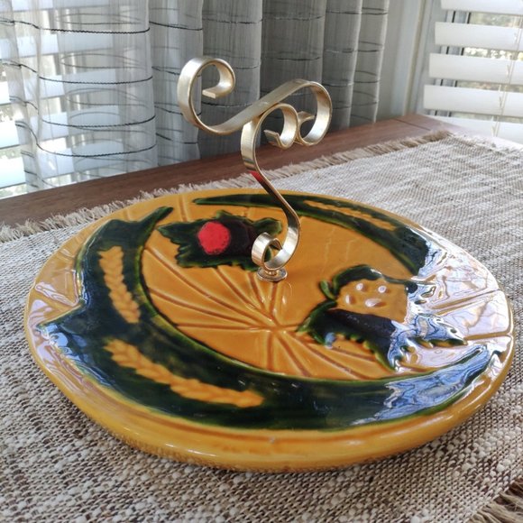 Vallauris Plate Platter with Scroll Handle, VTG Made in France MCM Ceramic 11" - Picture 1 of 13